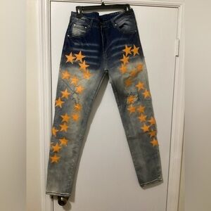 Men's Slim Jeans with Orange Star Design
